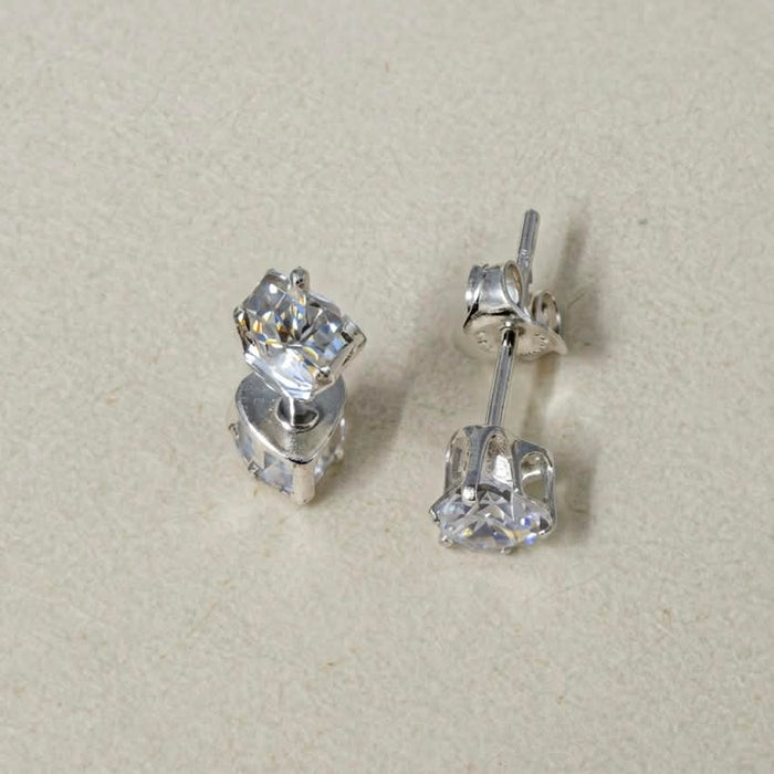 Sterling Silver Heart-Shaped Clear Earrings-SE-63