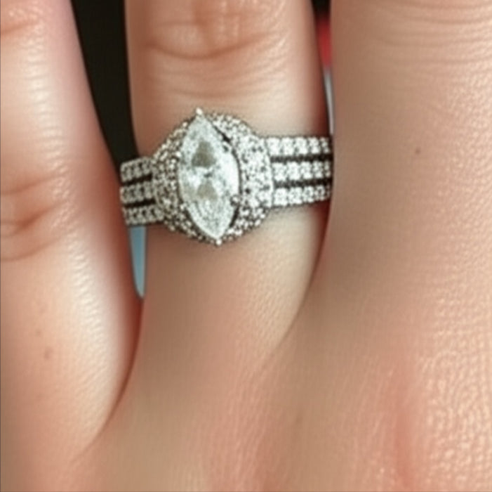 Sterling Silver Clear Marquise CZ Set Ring-ER-123