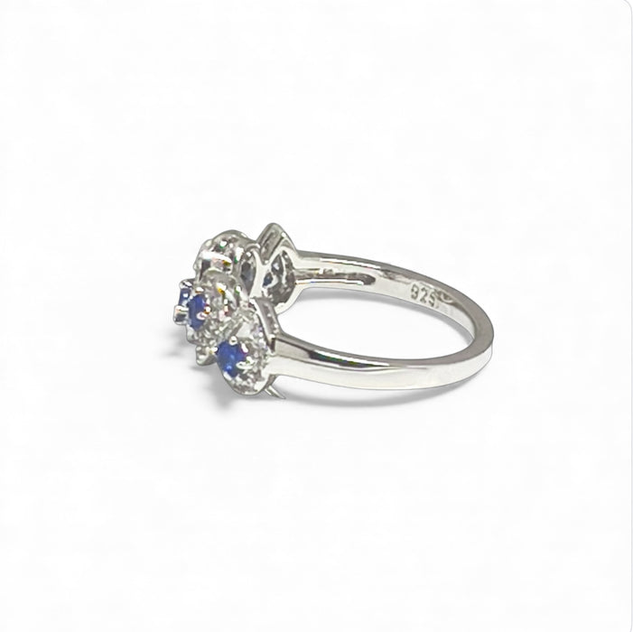 Sterling Silver Tear Drops Blue Spinel CZ Ring-AE-100