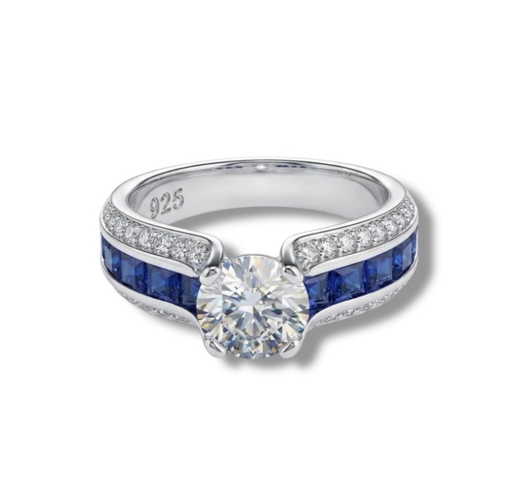 Sterling Silver Blue Band CZ Engagement Ring-ER-18