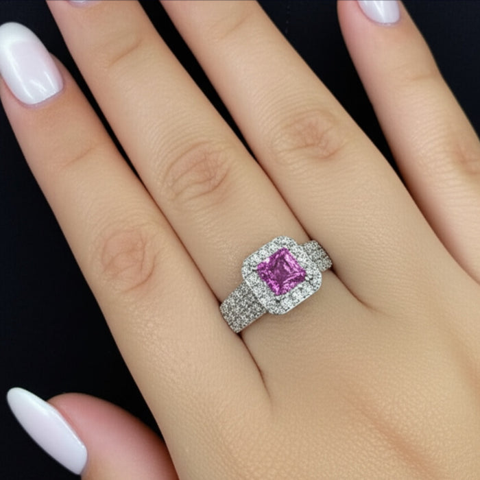Sterling Silver Pink Princess Cut CZ Ring-AE-93