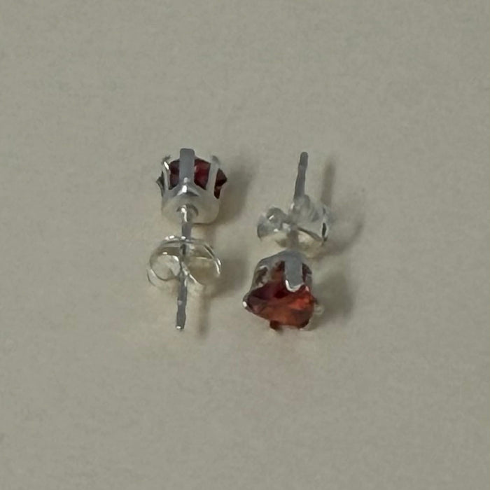 Sterling Silver Heart Shape Garnet CZ Earrings-SE-64
