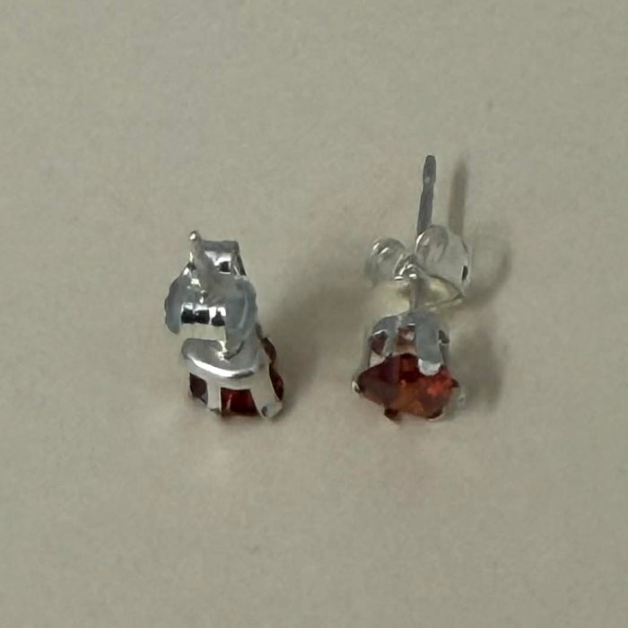 Sterling Silver Heart Shape Garnet CZ Earrings-SE-64