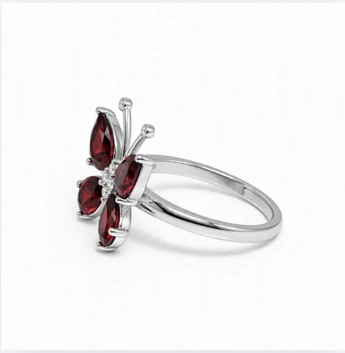 Sterling Silver Large Garnet CZ Butterfly Ring-AE-97