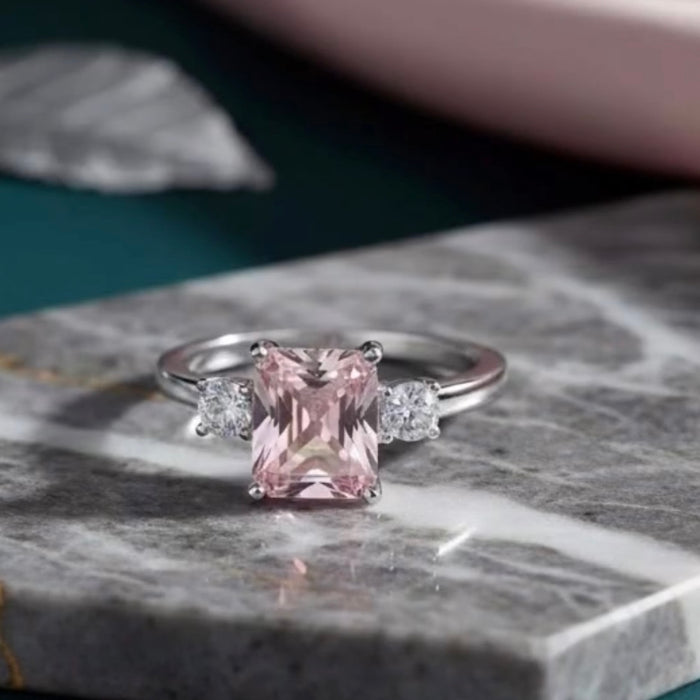 Sterling Silver Pink CZ Ring-AE-104