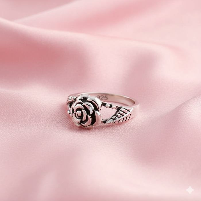 Sterling Silver Rose Flower Ring-SR-39
