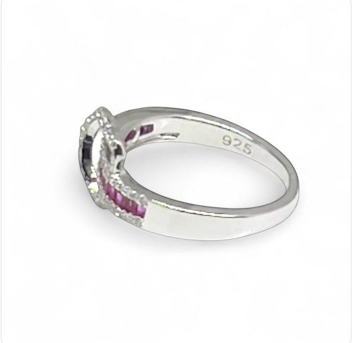 Sterling Silver Unique Heart Ruby CZ Ring-AE-19
