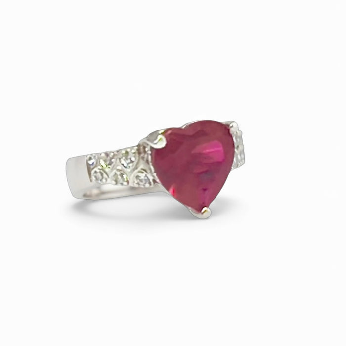 Sterling Silver Garnet Heart CZ Ring-AE-14