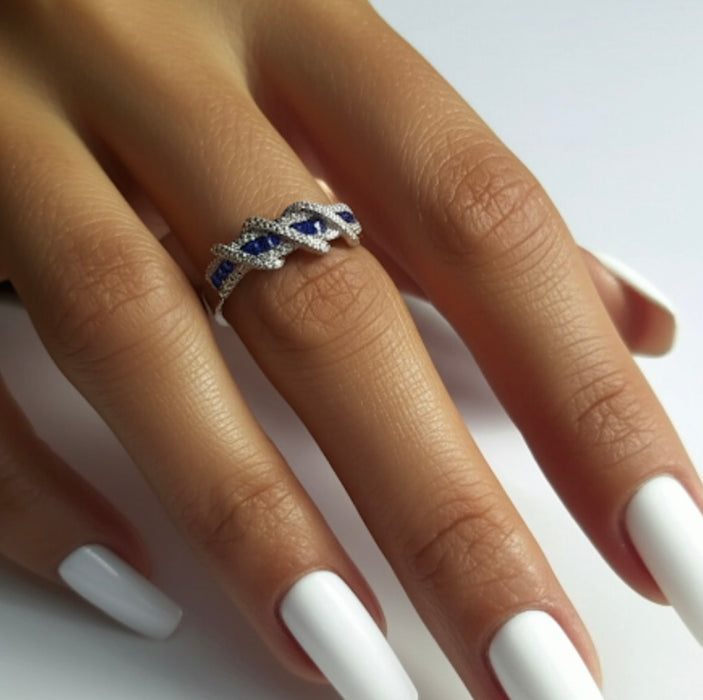 Sterling Silver Elegant Twisted Sapphire CZ Ring-AE-70
