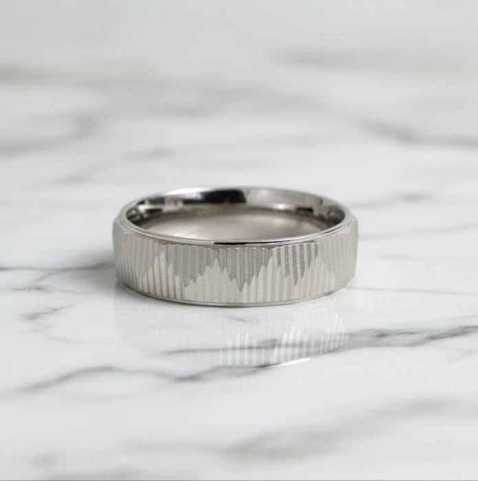 Sterling Silver Diamond Cut Triangle Lines Wedding Band Ring-SW-14