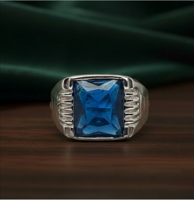 Sterling Silver Ring with Stunning Sapphire Blue Zirconia Ring-SMR-06