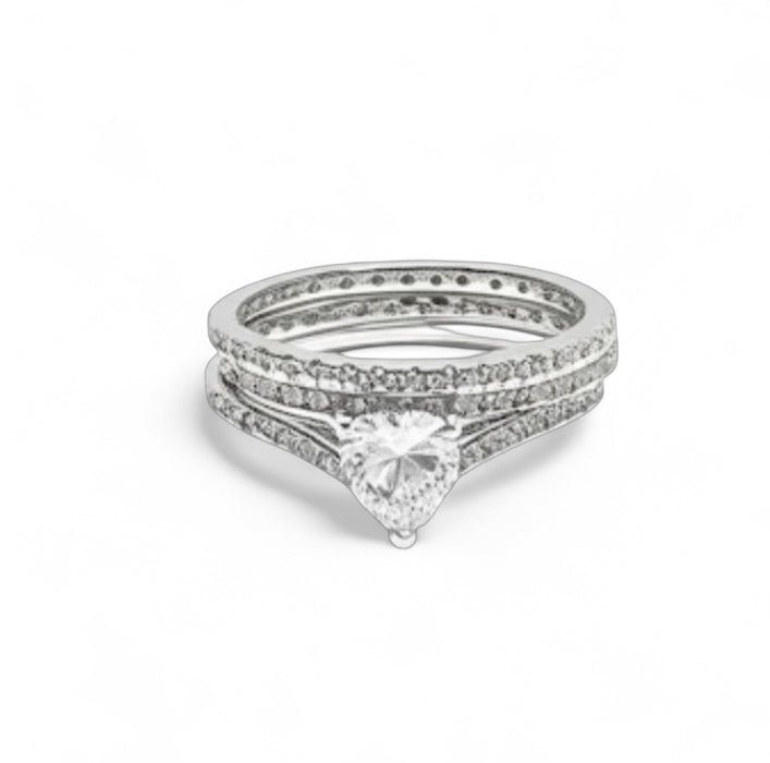 Sterling Silver Heart-Shaped White Cubic Zirconia Rings-ER-125