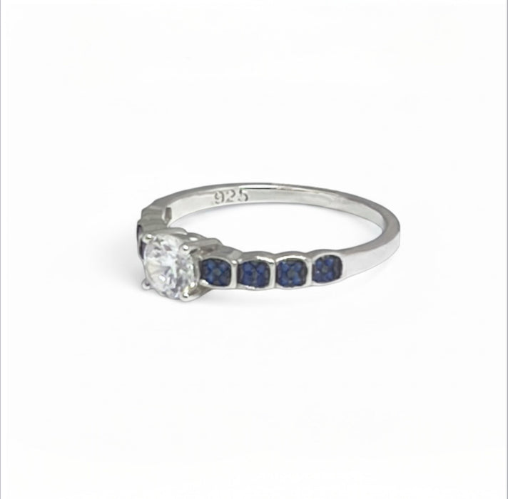 Sterling Silver Engagement Round Cut Blue CZ Ring -ER-17