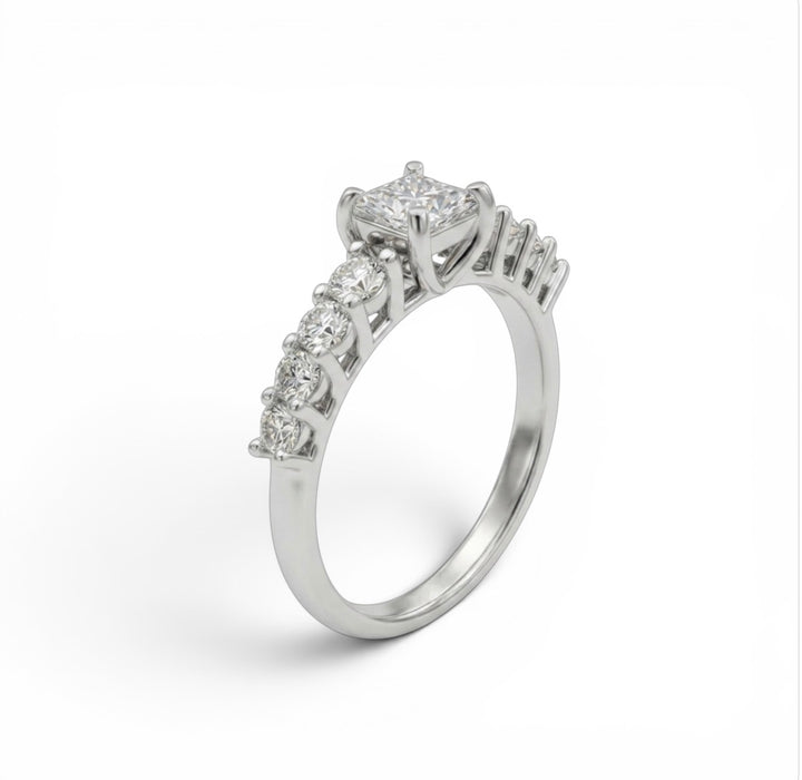 Sterling Silver Princess Cut CZ Engagement Ring -ER-63