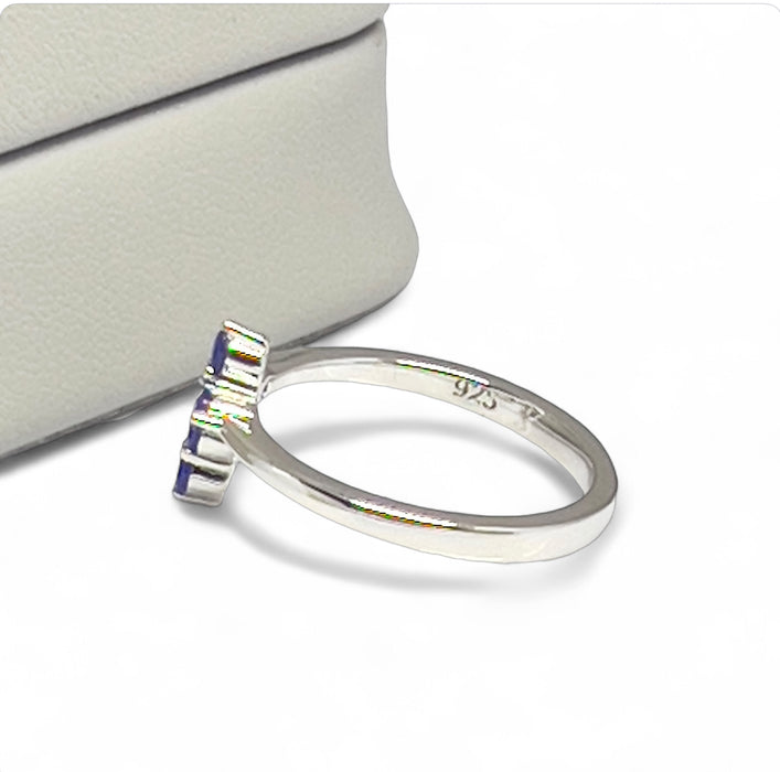 Sterling Silver Cross Blue CZ Ring-AE-85