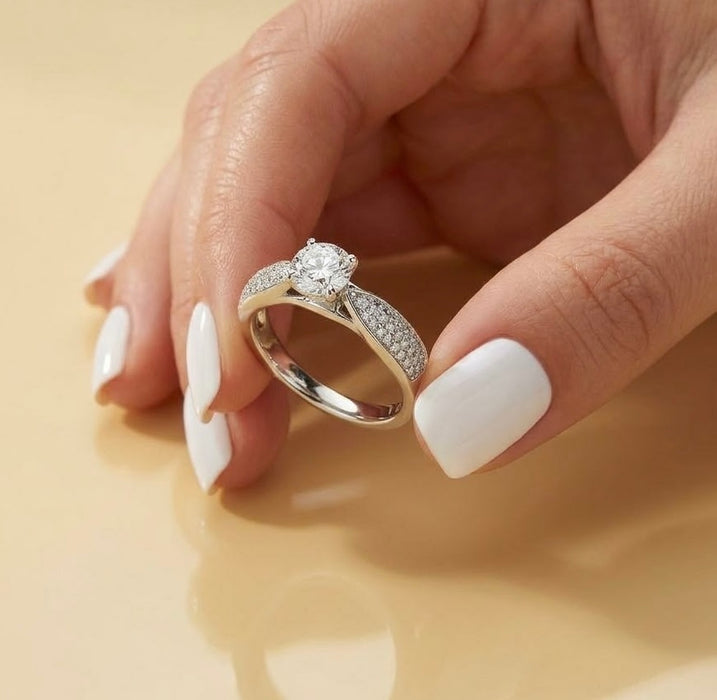 Sterling Silver Pave CZ Engagement Ring-ER-70