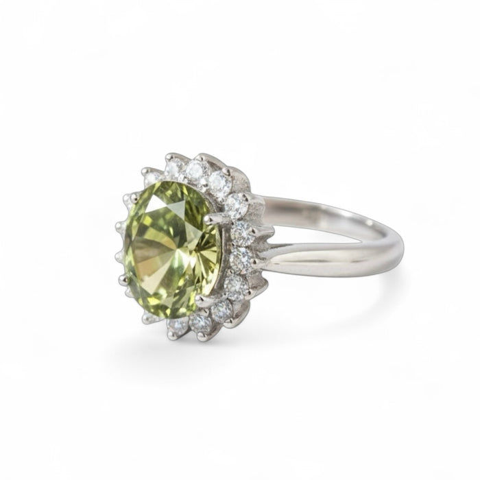 Sterling Silver Peridot Oval CZ Ring-AE-65