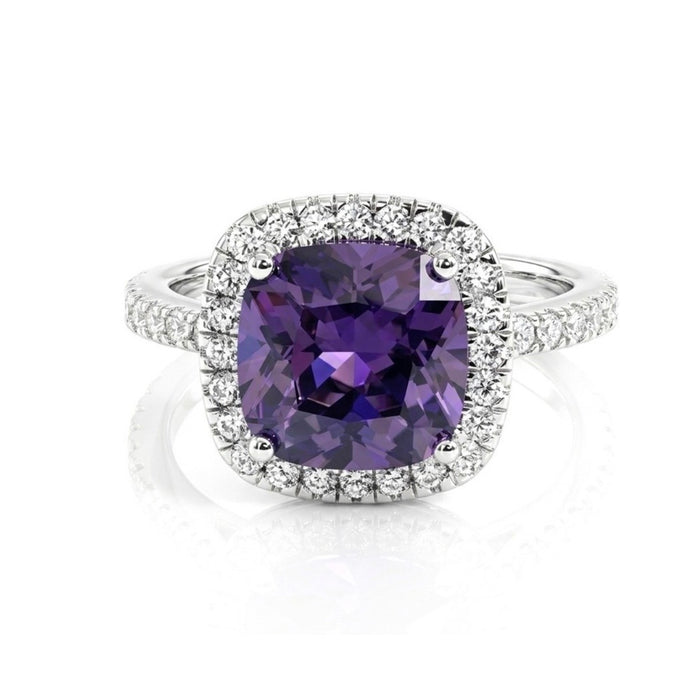 Sterling Silver Cushion Cut Amethyst CZ Ring AE-05