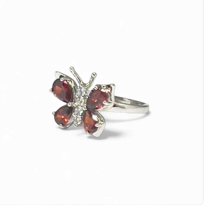 Sterling Silver Large Garnet CZ Butterfly Ring-AE-97