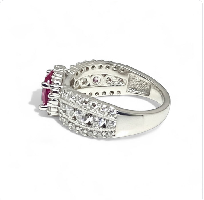 Sterling Silver Vintage Ruby CZ Ring-ER-169