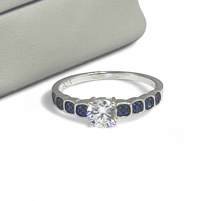 Sterling Silver Engagement Round Cut Blue CZ Ring -ER-17