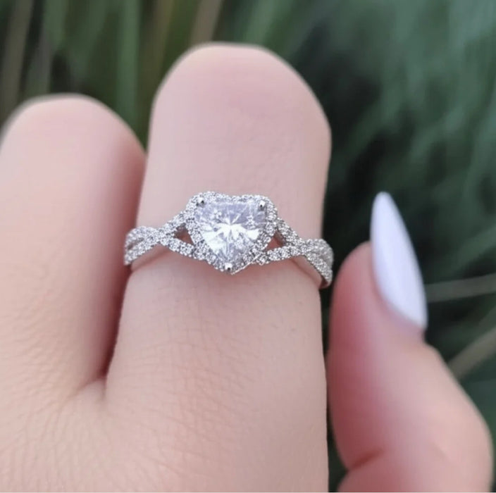 Sterling Silver Heart Halo Twist Clear CZ Ring- ER- 34