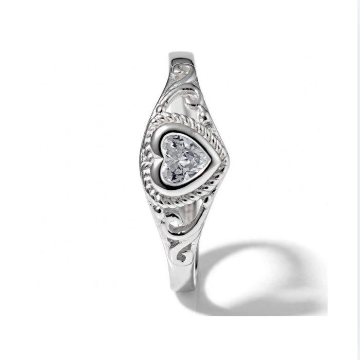 Sterling Silver Filigree Heart CZ Ring-AE-109