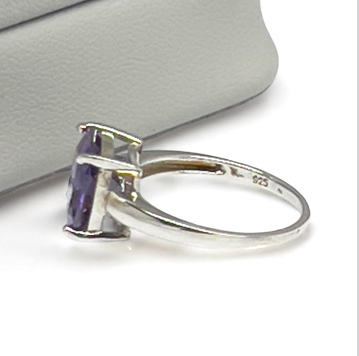 Sterling Silver Cushion Cut Amethyst CZ Ring-AE-18