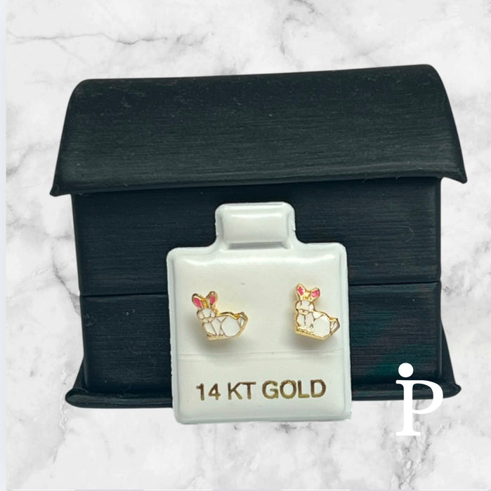 Solid 14K Yellow Rabbit Earring Stud -GE-75