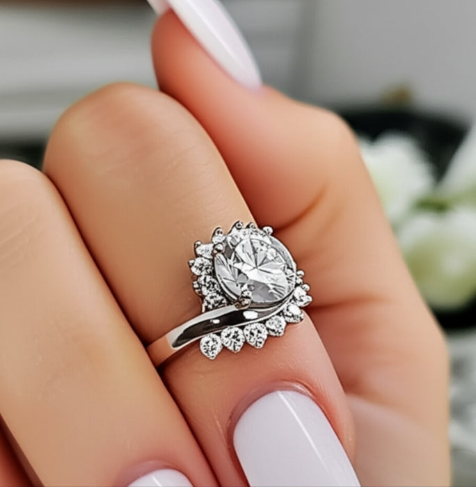 Sterling Silver Halo Swirl CZ Ring-ER-80