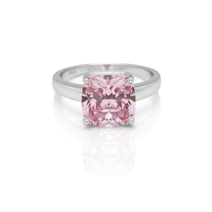 Cushion Cut Pink CZ Sterling Silver Ring-AE-02