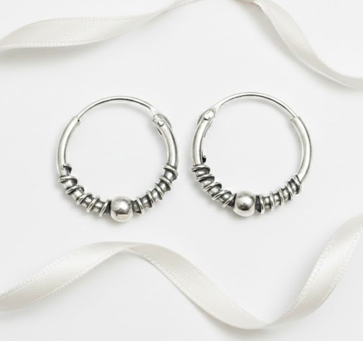 Sterling Silver 3mm x 15mm Bali Hoop Earring- SET-46
