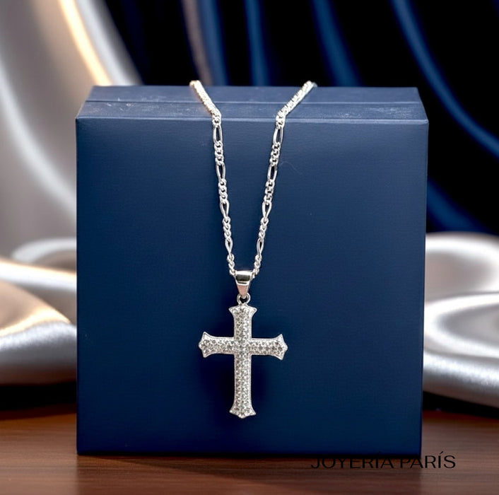 Sterling Silver Cross CZ Pendant Necklace-SN-96