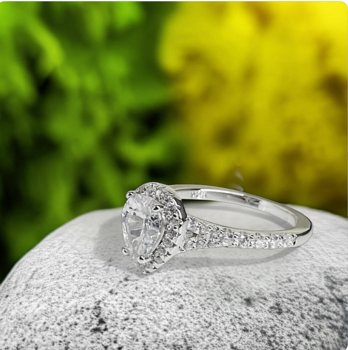 Sterling Silver Pear & Halo Cut CZ Ring-ER-48