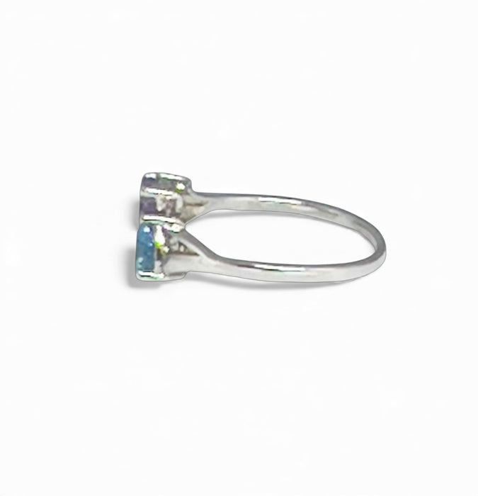 Sterling Silver Double Heart Amethyst CZ & Aquamarine CZ Ring-AE-51