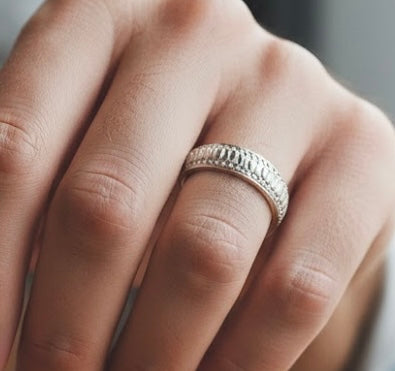 Sterling Silver Diamond Cut Oval Wedding Band Ring-SW-07