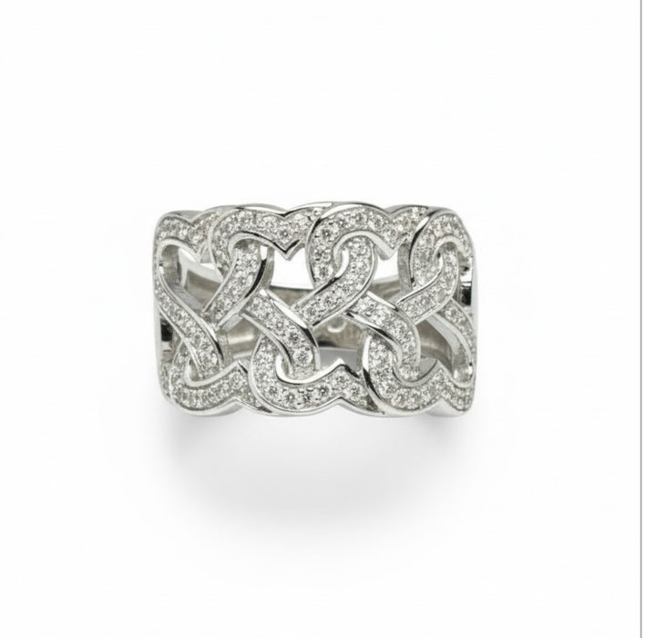 Sterling Silver Intertwined Hearts Pave CZ Ring-AE-36