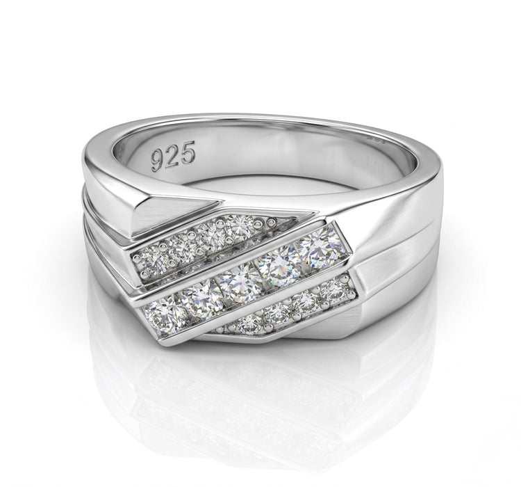 Sterling Silver Three-Line Zirconia Ring-SMR-05