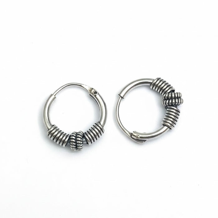 Sterling Silver 2mm x14mm Bali Hoop Earring-SET-48