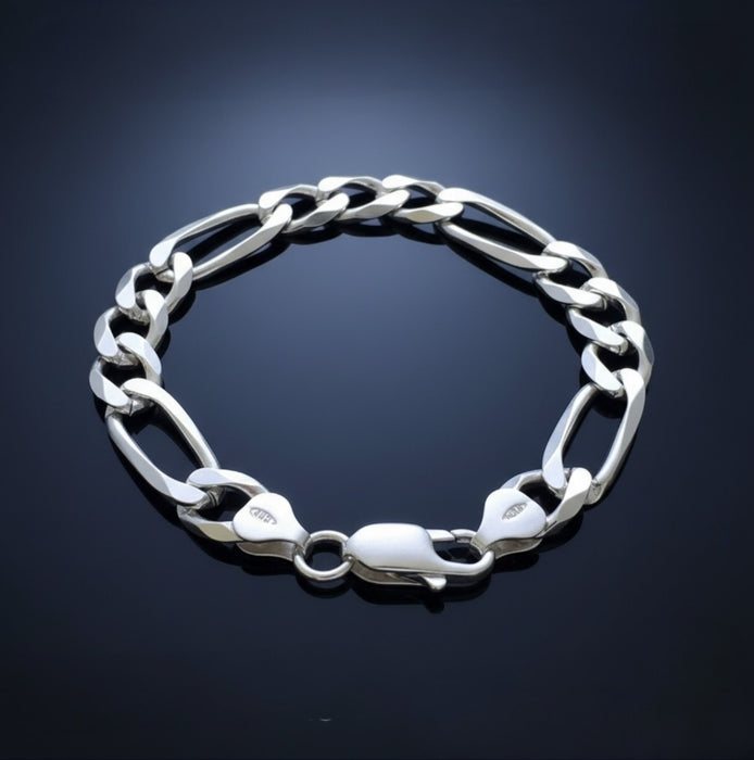 Sterling Silver Figaro Link Chain Bracelet-7.0"-SB-08