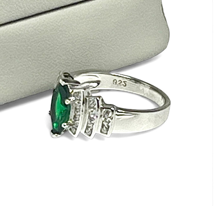 Sterling Silver Marquise Cut Emerald CZ Ring -ER- 26