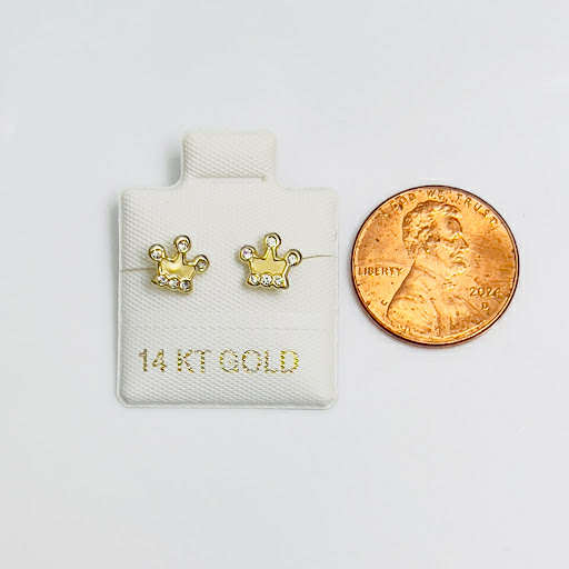 14 Karat Yellow Gold CZ Crown Screw Back Earring-GE-108