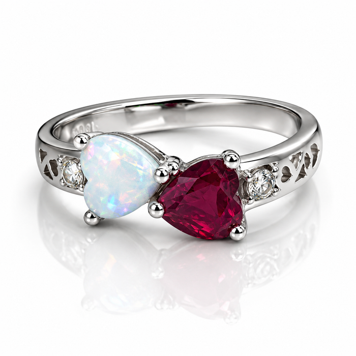Sterling Silver Filigree Heart CZ Ruby Simulated Ring-AE-111