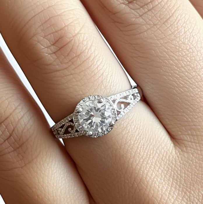 Sterling Silver Engagement CZ Ring-ER-137