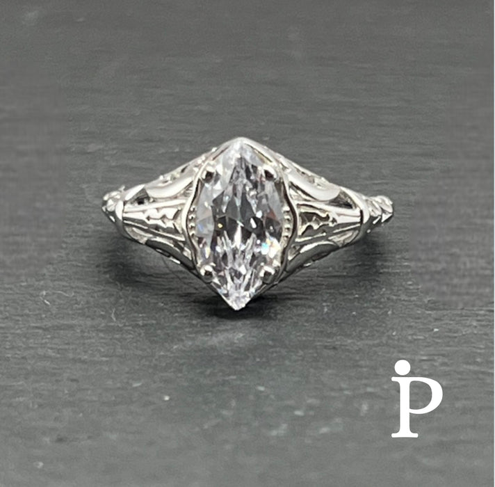 Sterling Silver Regal Marquise Cut Engagement CZ Ring-ER-140