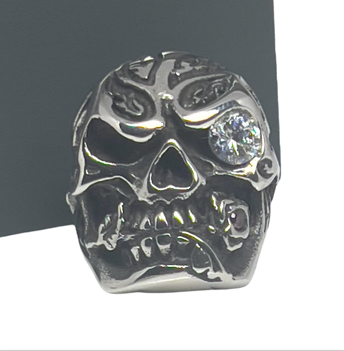 Stainless Steel Skull Ring with White CZ Ring-CS-37