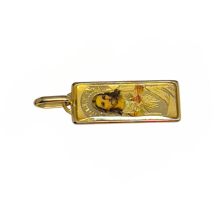 Solid Gold 10K Yellow Jesus Heart Enamel Picture Pendant GP-13