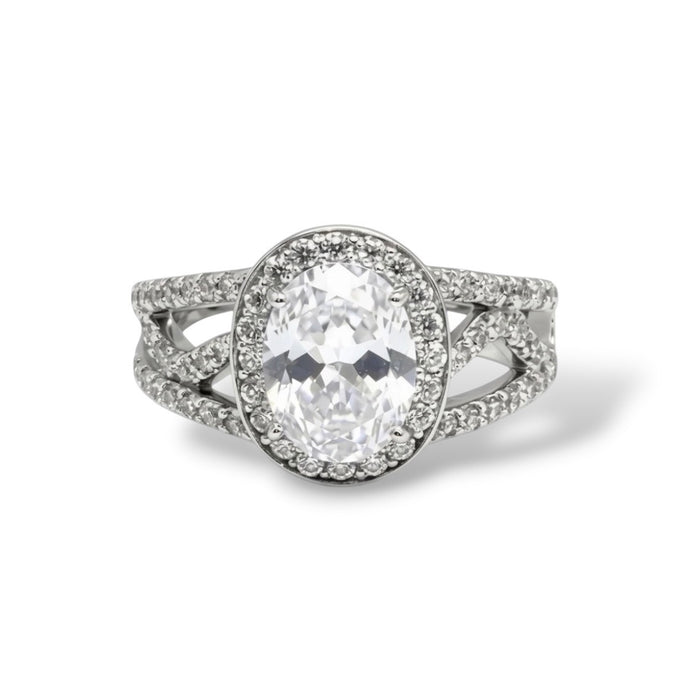 Halo Sterling Silver Ring Oval CZ-ER-35