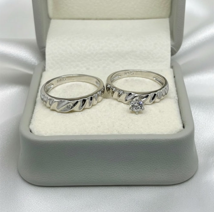 Sterling Silver Trio Wedding Ring Sets-SST-14