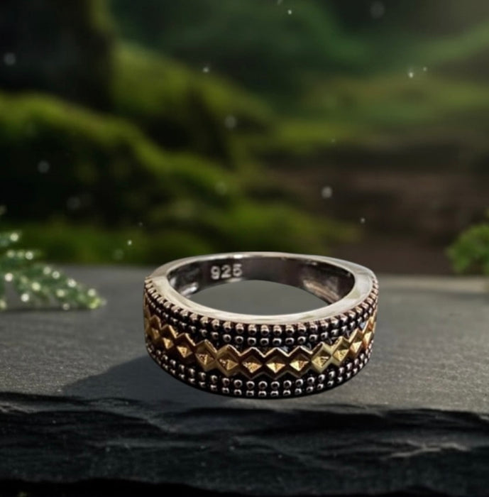 Sterling Silver Rustic Two-Tone Ring-SR-05
